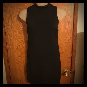 Asymmetric Overlay Mini Dress with High Neck